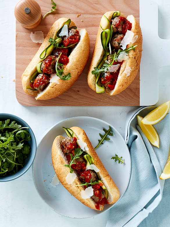 Veal meatball sub with tomato sauce