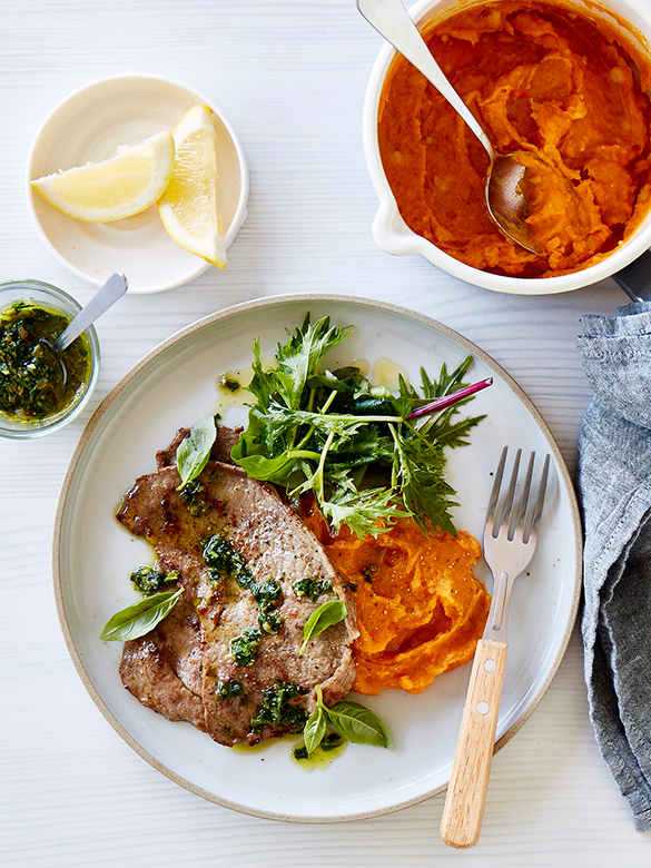 Veal scaloppine with salsa verde