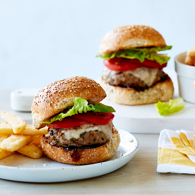 Veal burger with provolone & onion relish | Australian Veal