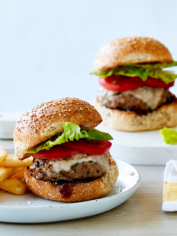 Veal burger with provolone & onion relish