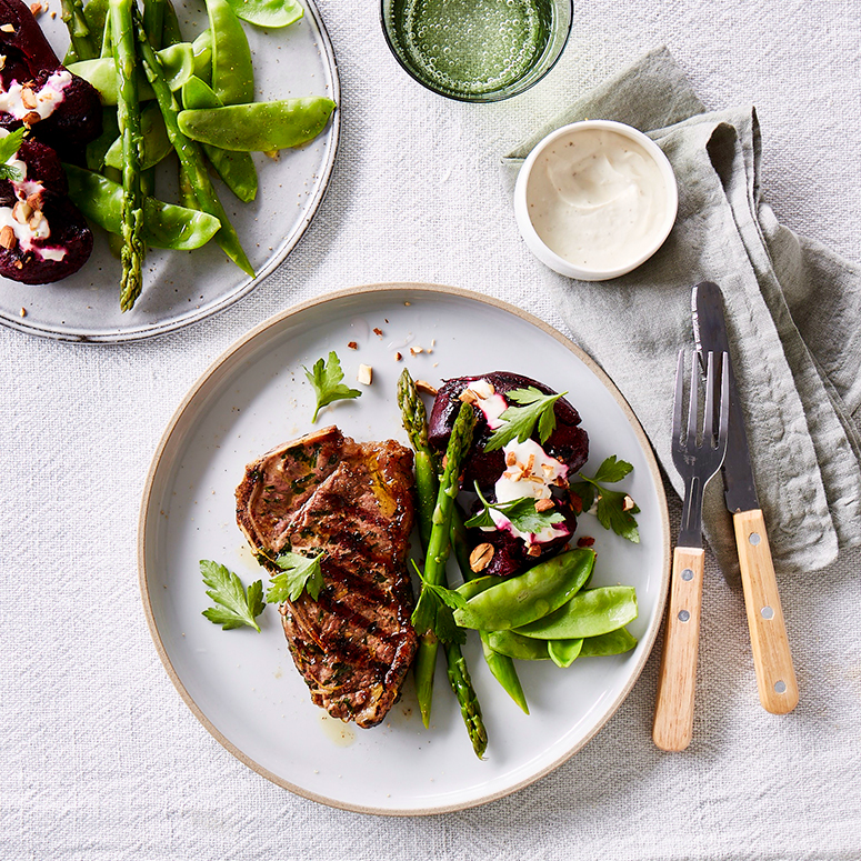 Lemon & parsley veal striploin with smashed beets | Australian Veal