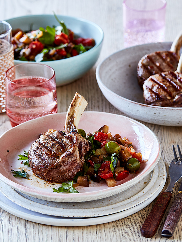 Veal cutlets with eggplant caponata