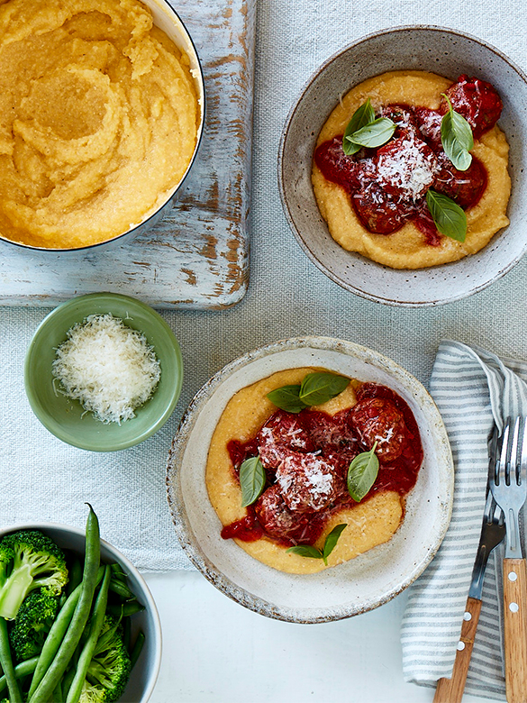 Veal Meatballs with creamy polenta