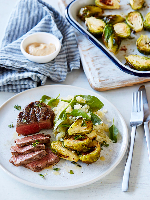 Veal eye fillet with brussels sprouts