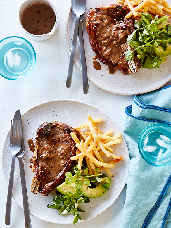 Veal striploin with diane sauce & watercress salad